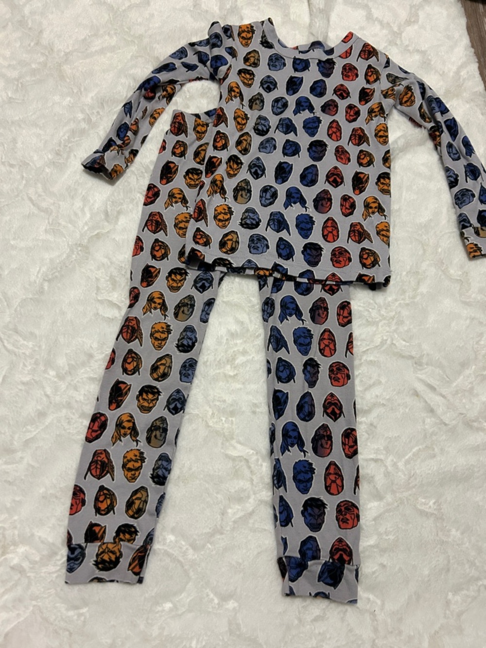 Kids Long Sleeve Gap Pajama Set in Gray with Multicolor Marvel Character Faces